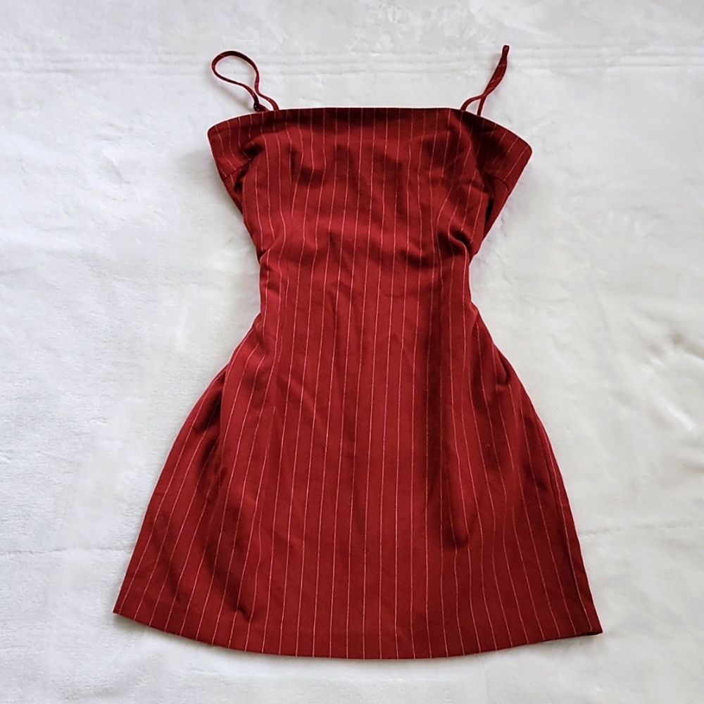 ☕ Maroon pinstripe fall adjustable strap dress